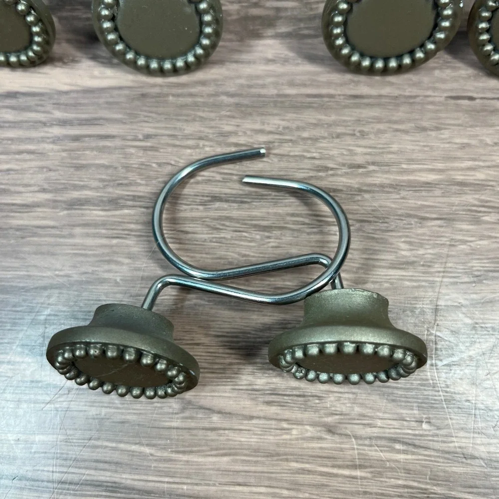 Shower Curtain Hooks Set of 10 Bronze Beaded Medallion Double Glide